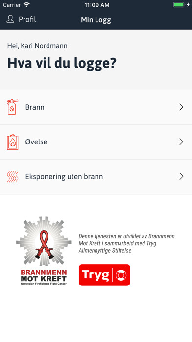 Emulate iPhone app MinLogg Brann og Redning using MyAndroid