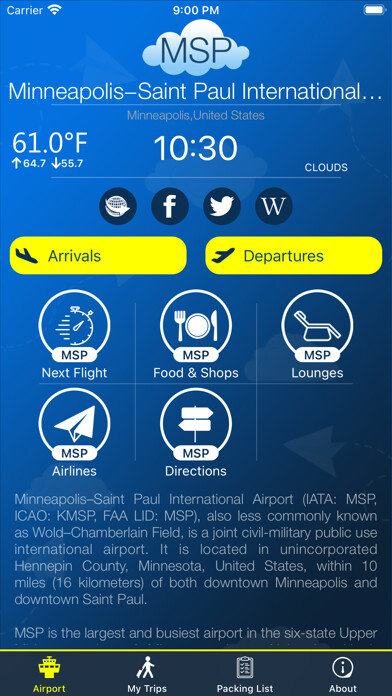 Emulate iPhone app Minneapolis Airport (MSP) Info using MyAndroid Emulate iPhone app Minneapolis Airport (MSP) Info using MyAndroid