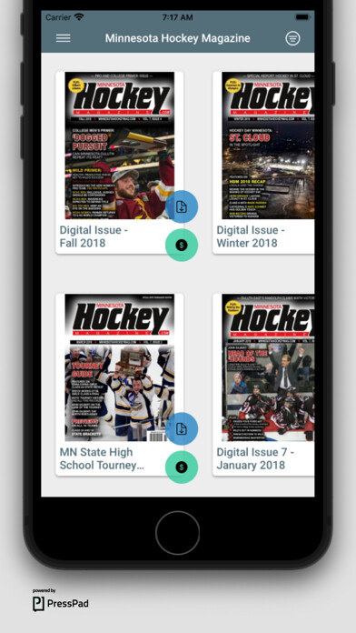 Emulate iPhone app Minnesota Hockey Magazine using MyAndroid