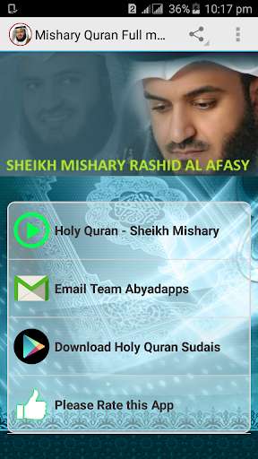 Run android online APK Mishary Rashid Alafasy Holy Quran Full mp3 Offline from MyAndroid or emulate Mishary Rashid Alafasy Holy Quran Full mp3 Offline using MyAndroid