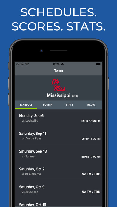 Emulate iPhone app Mississippi Football Schedules using MyAndroid