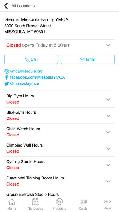 Emulate iPhone app Missoula Family YMCA using MyAndroid