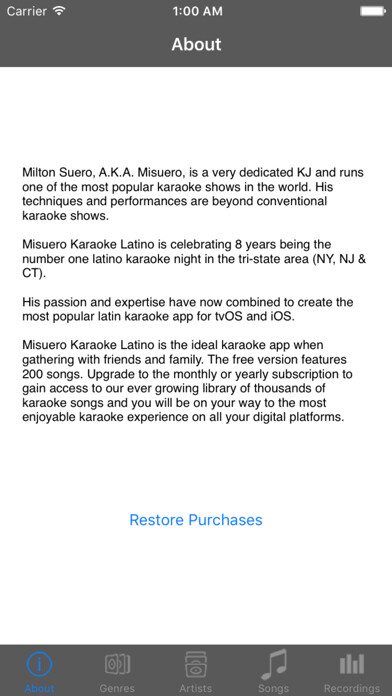Emulate iPhone app Misuero Karaoke Latino using MyAndroid