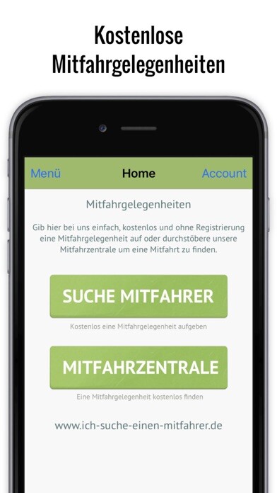 Emulate iPhone app Mitfahrer suchen using MyAndroid
