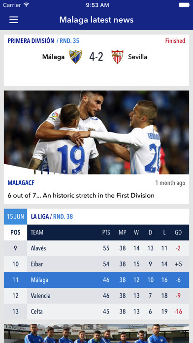 Emulate iPhone app Mlaga Club de Ftbol using MyAndroid