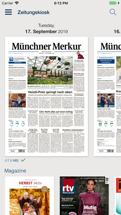 Emulate iPhone app Münchner Merkur ePaper using MyAndroid