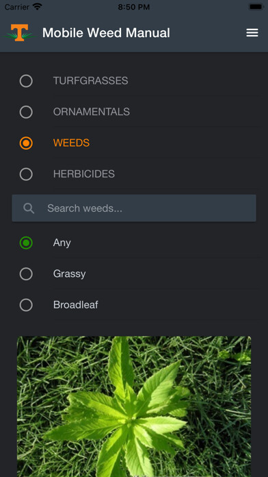Emulate iPhone app Mobile Weed Manual using MyAndroid