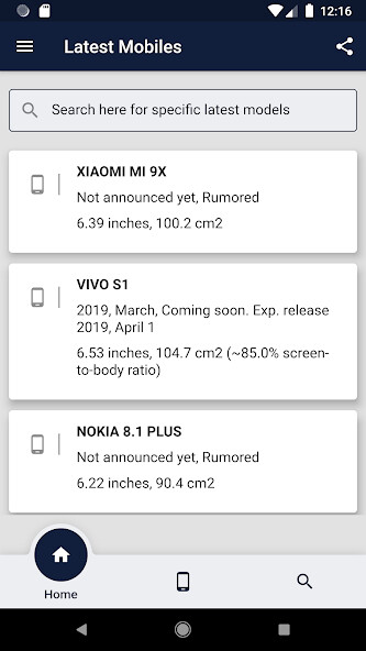 Run android online APK Mobile World (All Mobiles Specifications) from MyAndroid or emulate Mobile World (All Mobiles Specifications) using MyAndroid