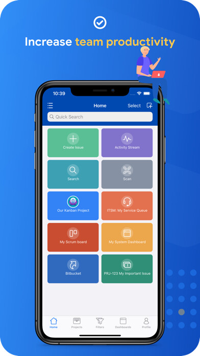 Emulate iPhone app Mobility for Jira - Team using MyAndroid