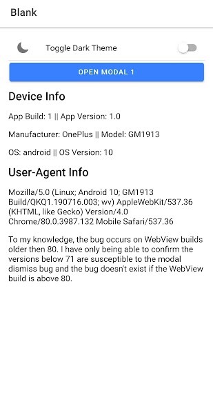 Run android online APK Modal Test from MyAndroid or emulate Modal Test using MyAndroid
