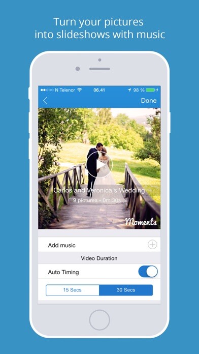 Emulate iPhone app Moments - Turn your pictures into beautiful music videos! using MyAndroid