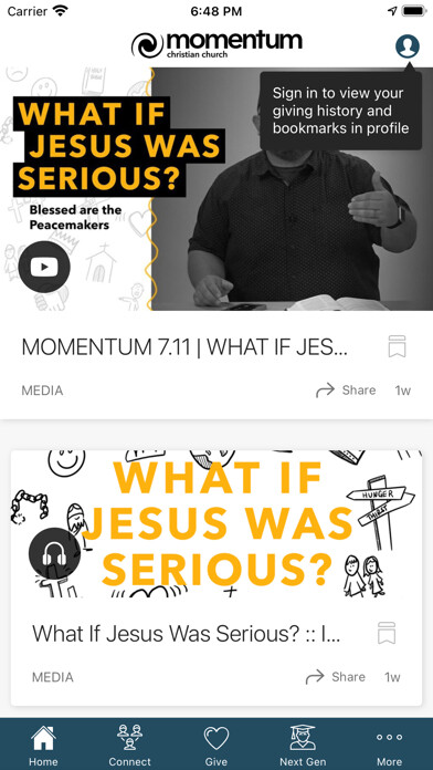 Emulate iPhone app Momentum Christian Church using MyAndroid