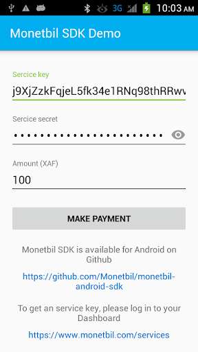 Run android online APK Monetbil SDK Demo from MyAndroid or emulate Monetbil SDK Demo using MyAndroid