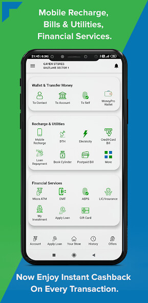 Run android online APK Moneypro: UPI, BBPS, Utility from MyAndroid or emulate Moneypro: UPI, BBPS, Utility using MyAndroid