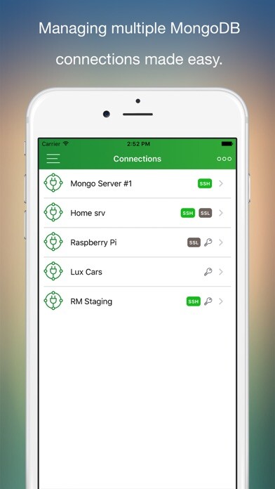 Emulate iPhone app MongoLime - manage databases using MyAndroid