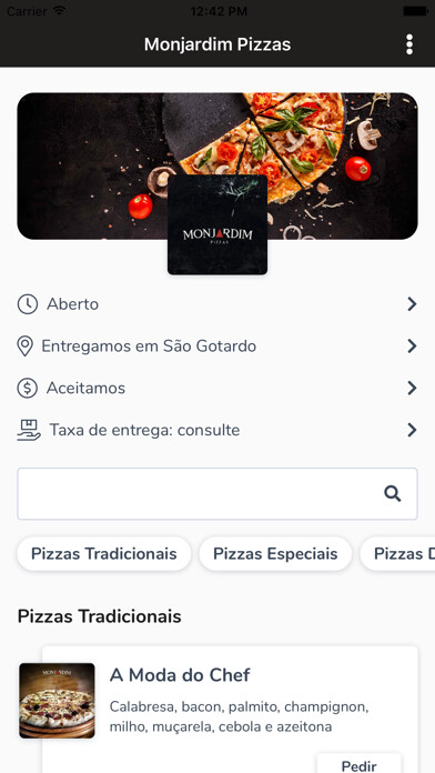 Emulate iPhone app Monjardim Pizzas using MyAndroid