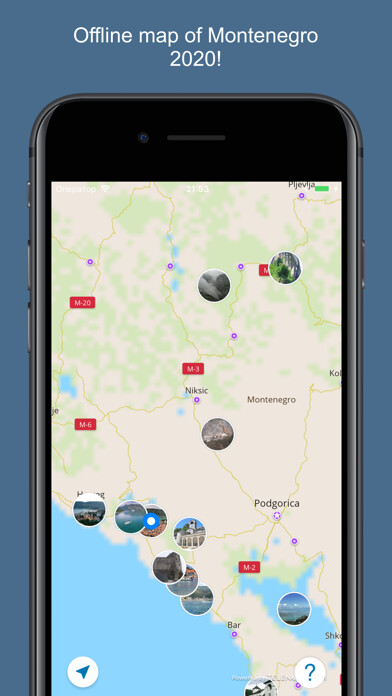 Emulate iPhone app Montenegro 2020 — offline map using MyAndroid