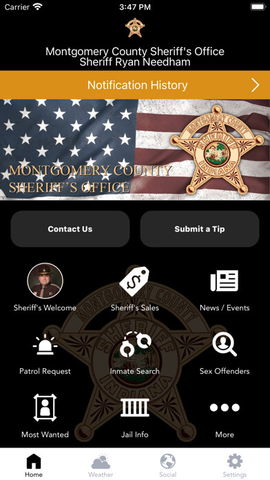 Emulate iPhone app Montgomery County Sheriff IN using MyAndroid