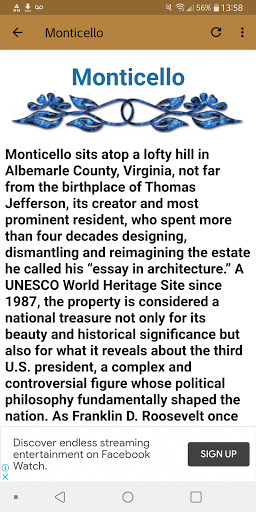 Run android online APK Monticello(facts and more) from MyAndroid or emulate Monticello(facts and more) using MyAndroid