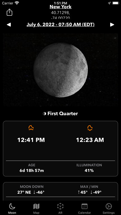 Emulate iPhone app Moon Tracker using MyAndroid