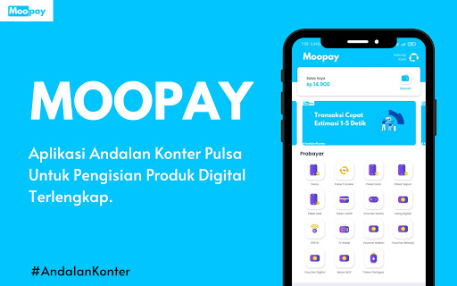 Run android online APK MOOPAY - Agen Pulsa, Kuota, PPOB Andalan Konter from MyAndroid or emulate MOOPAY - Agen Pulsa, Kuota, PPOB Andalan Konter using MyAndroid