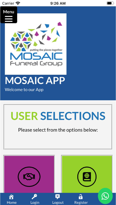 Emulate iPhone app Mosaic Funeral Group App using MyAndroid
