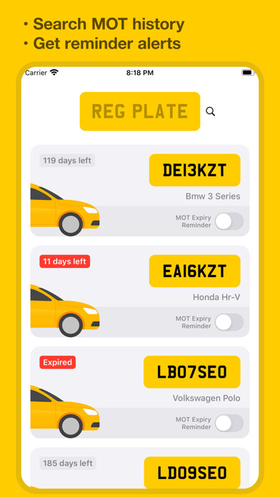 Emulate iPhone app MOT Reminders & MOT History UK using MyAndroid