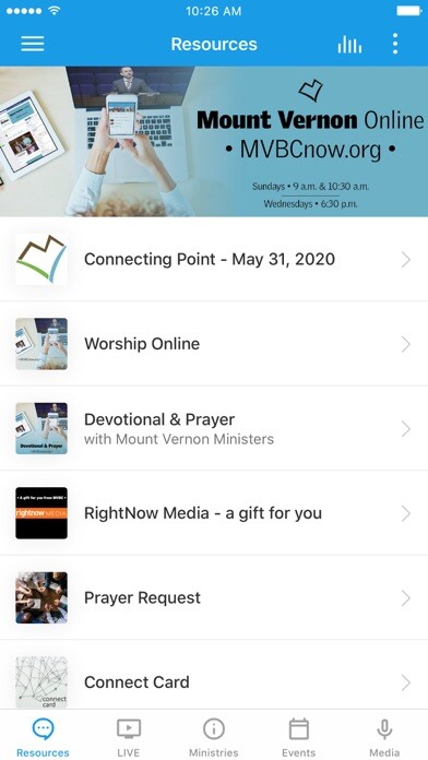 Emulate iPhone app Mount Vernon Baptist - VA using MyAndroid