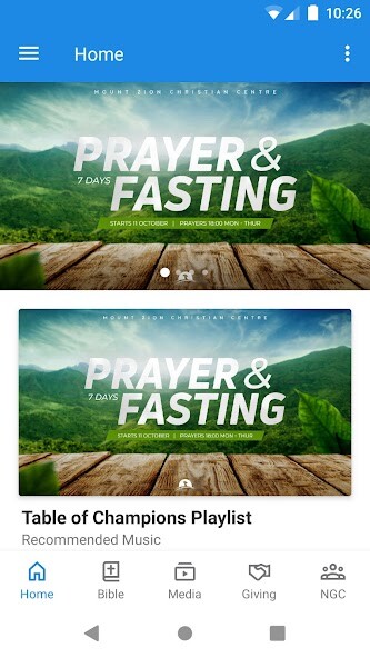Emulate iPhone app Mount Zion Christian Centre using MyAndroid