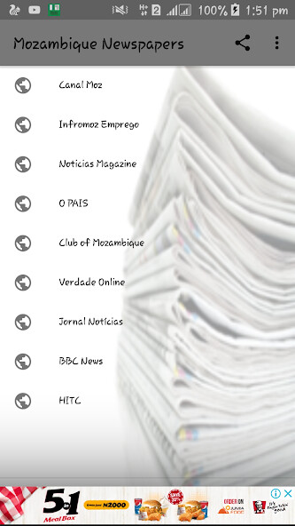 Emulate Android APK Mozambique Newspapers