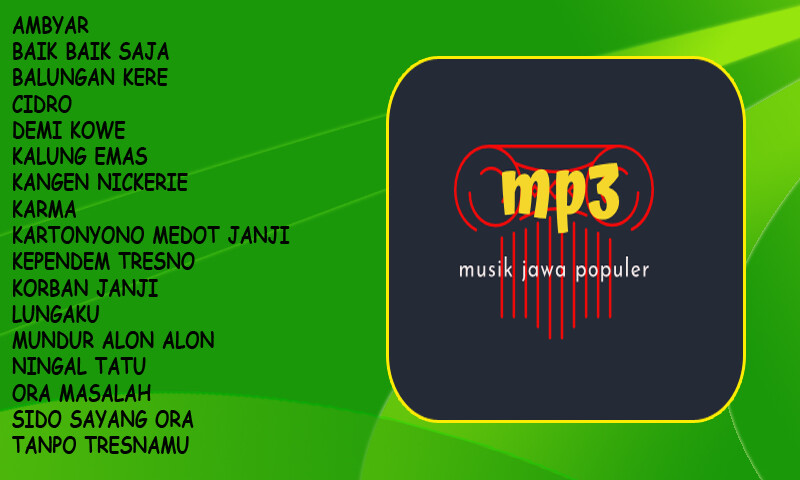 Run android online APK Mp3 Lagu Jawa Populer OFFLINE ( LAGUNE WONG JOWO ) from MyAndroid or emulate Mp3 Lagu Jawa Populer OFFLINE ( LAGUNE WONG JOWO ) using MyAndroid