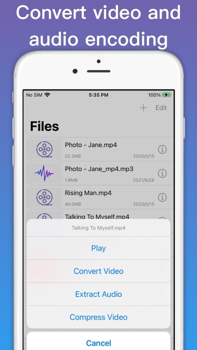 Emulate iPhone app MP4 Converter - video to audio using MyAndroid