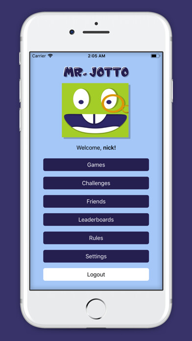 Emulate iPhone app Mr Jotto - Classic Word Game using MyAndroid
