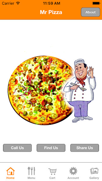 Emulate iPhone app Mr Pizza Sheffield using MyAndroid
