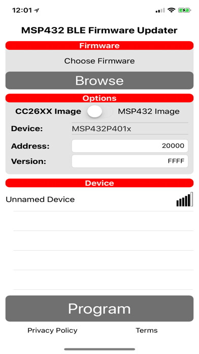 Emulate iPhone app MSP432 BLE Firmware Updater using MyAndroid Emulate iPhone app MSP432 BLE Firmware Updater using MyAndroid