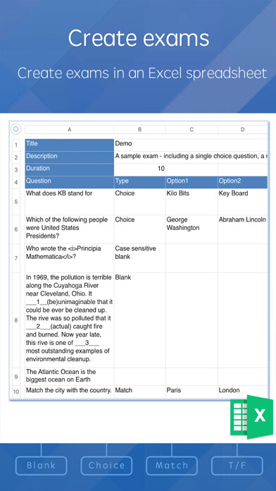 Emulate iPhone app MTestM - An exam creator app using MyAndroid