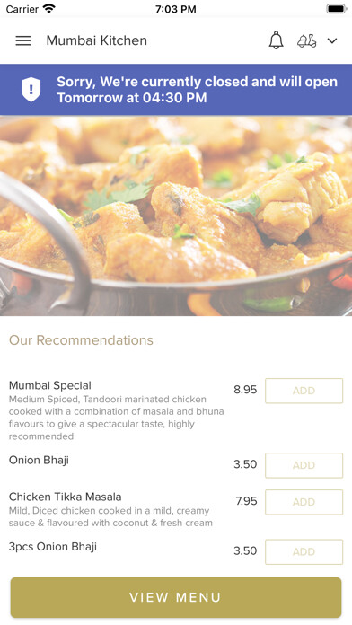 Emulate iPhone app Mumbai Kitchen St James Street using MyAndroid