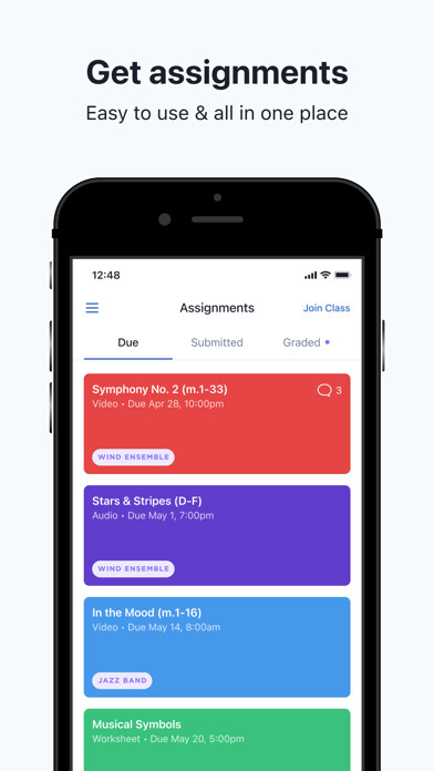 Emulate iPhone app MuseClass: Student Assignments using MyAndroid