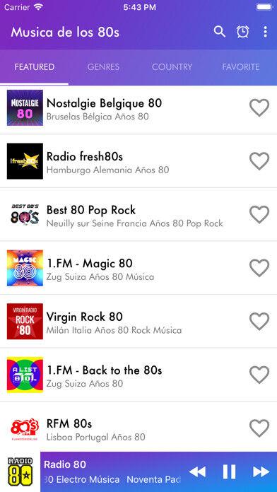 Emulate iPhone app Musica de los 80s Radio using MyAndroid