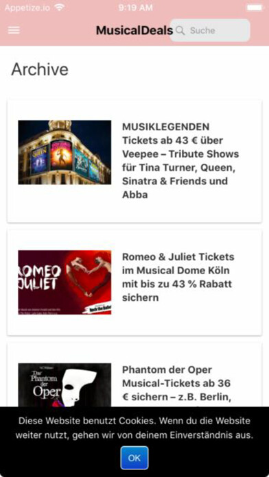 Emulate iPhone app MusicalDeals using MyAndroid