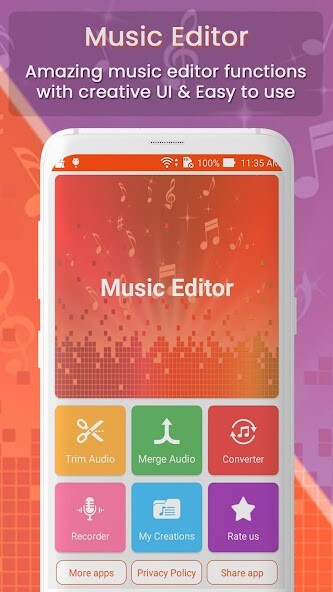 Run android online APK Music Editor: Trim Cutter Merge Convert Audio from MyAndroid or emulate Music Editor: Trim Cutter Merge Convert Audio using MyAndroid