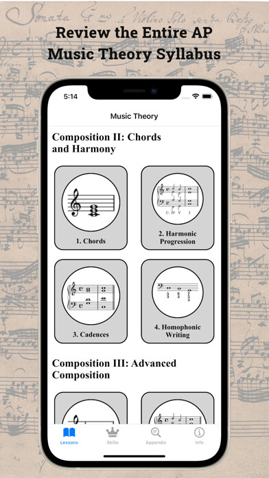 Emulate iPhone app Music Theory 101: Study Course using MyAndroid