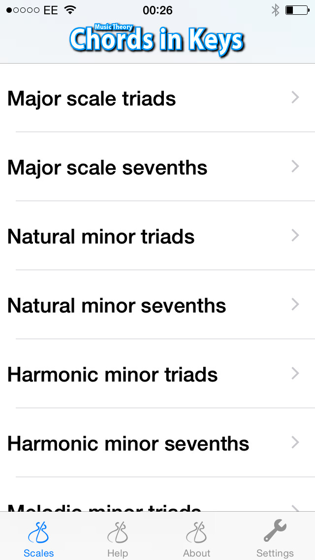 Emulate iPhone app Music Theory - Chords in Keys using MyAndroid