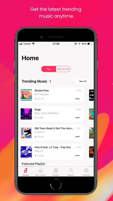 Emulate iPhone app Music Trends - MP3 Player using MyAndroid