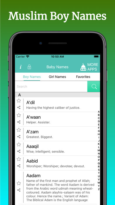 Emulate iPhone app Muslim Baby Names - Islam using MyAndroid
