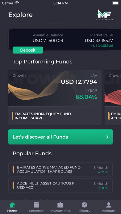 Emulate iPhone app Mutual Funds Trader using MyAndroid