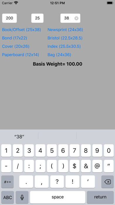Emulate iPhone app M Weight To Basis Weight using MyAndroid