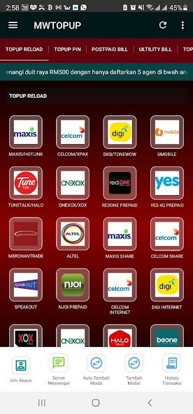 Run android online APK MW Topup from MyAndroid or emulate MW Topup using MyAndroid