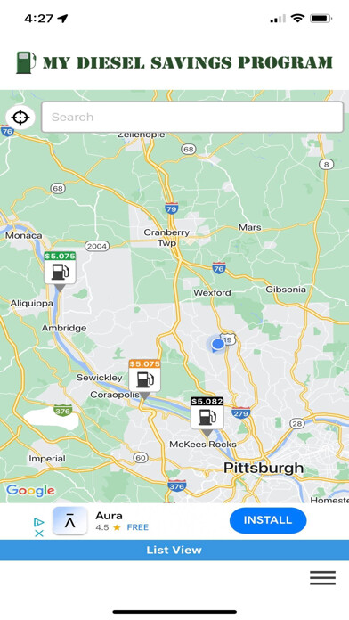 Emulate iPhone app My Diesel Savings Fuel Locator using MyAndroid