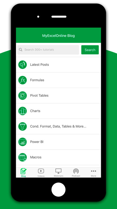 Emulate iPhone app MyExcelOnline - Excel Tutorial using MyAndroid